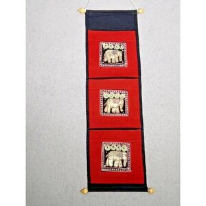 Wall Hanging Sequin Bejeweled Tapestry w/ Elegant Elephants, Pockets